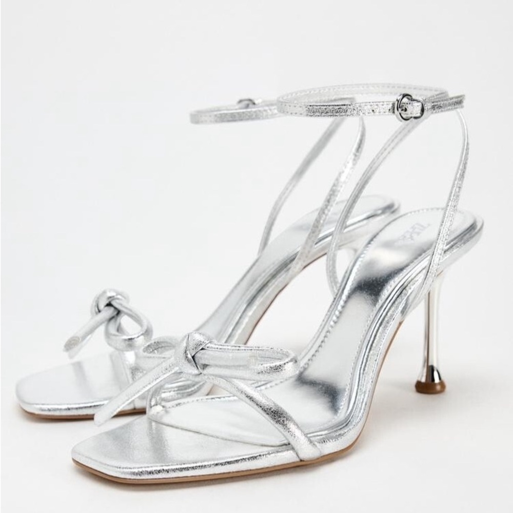 Zara Metallic Bow Heeled Sandals